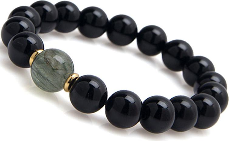 Vòng Tay Đá Opal Đen Mix Đá Thạch Anh Tóc Xanh 10MM