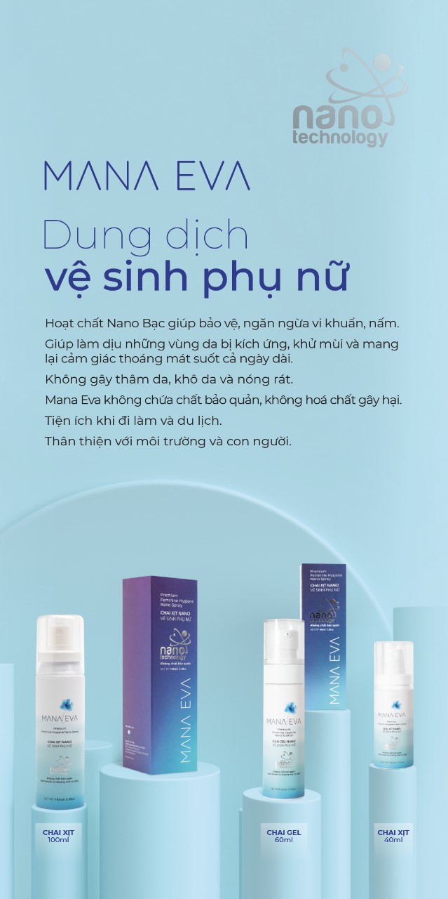 Dung Dịch Vệ Sinh Phụ Nữ Nano Bạc Mana Eva 60 ml (dạng gel)