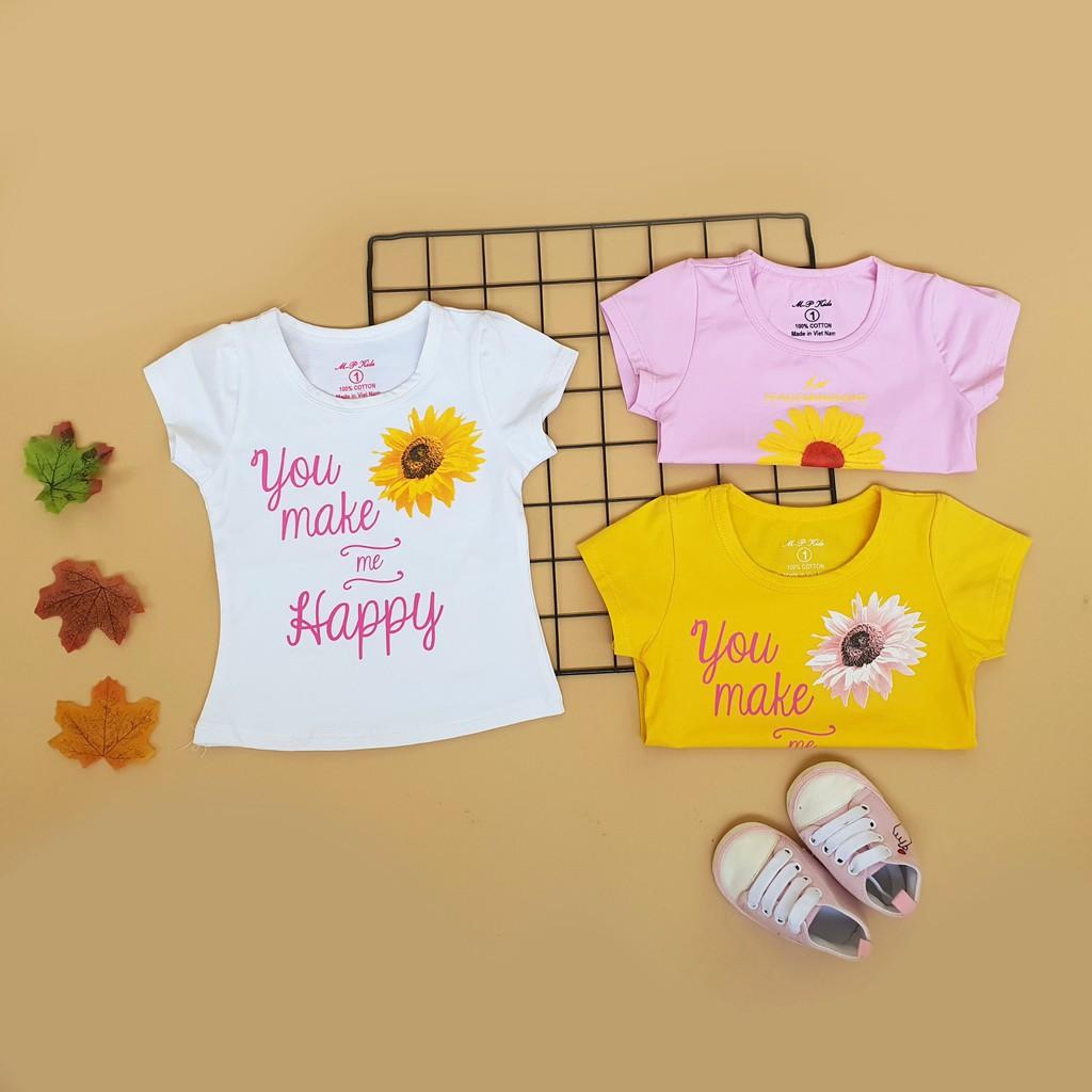 Áo thun bé gái chất cotton 100% thoáng mát hình hoa cúc dễ thương size 1-8