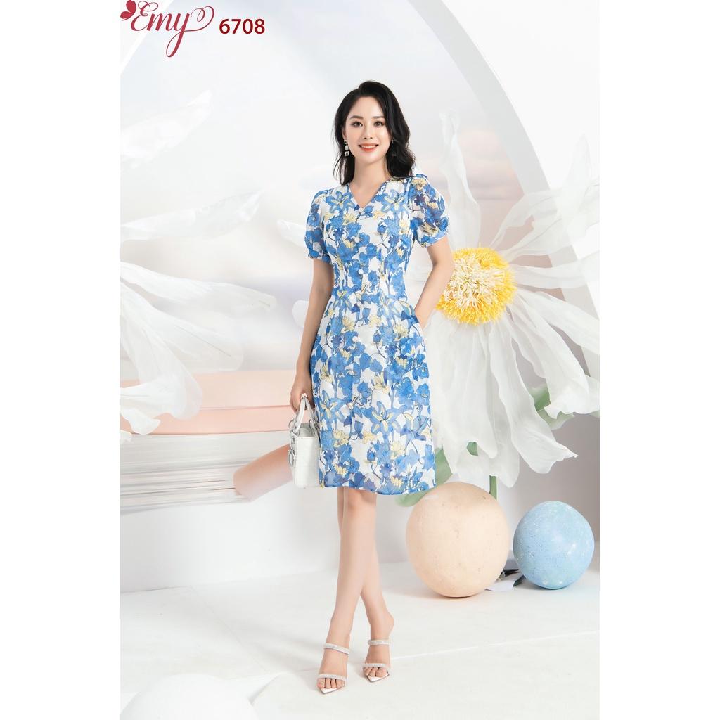Đầm EMY EM6708 A Cổ Tim HT Xanh