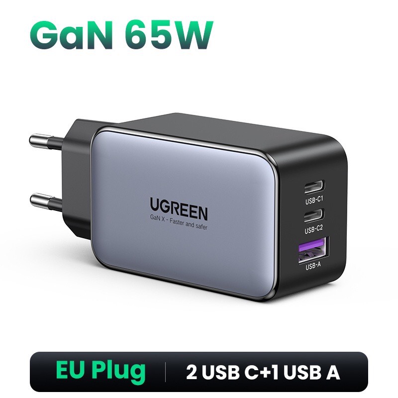 UGREEN Nexode 65W 3-Port PD GaN Fast Charger (2C1A) US (Space Gray) 10334 hàng chính hãng