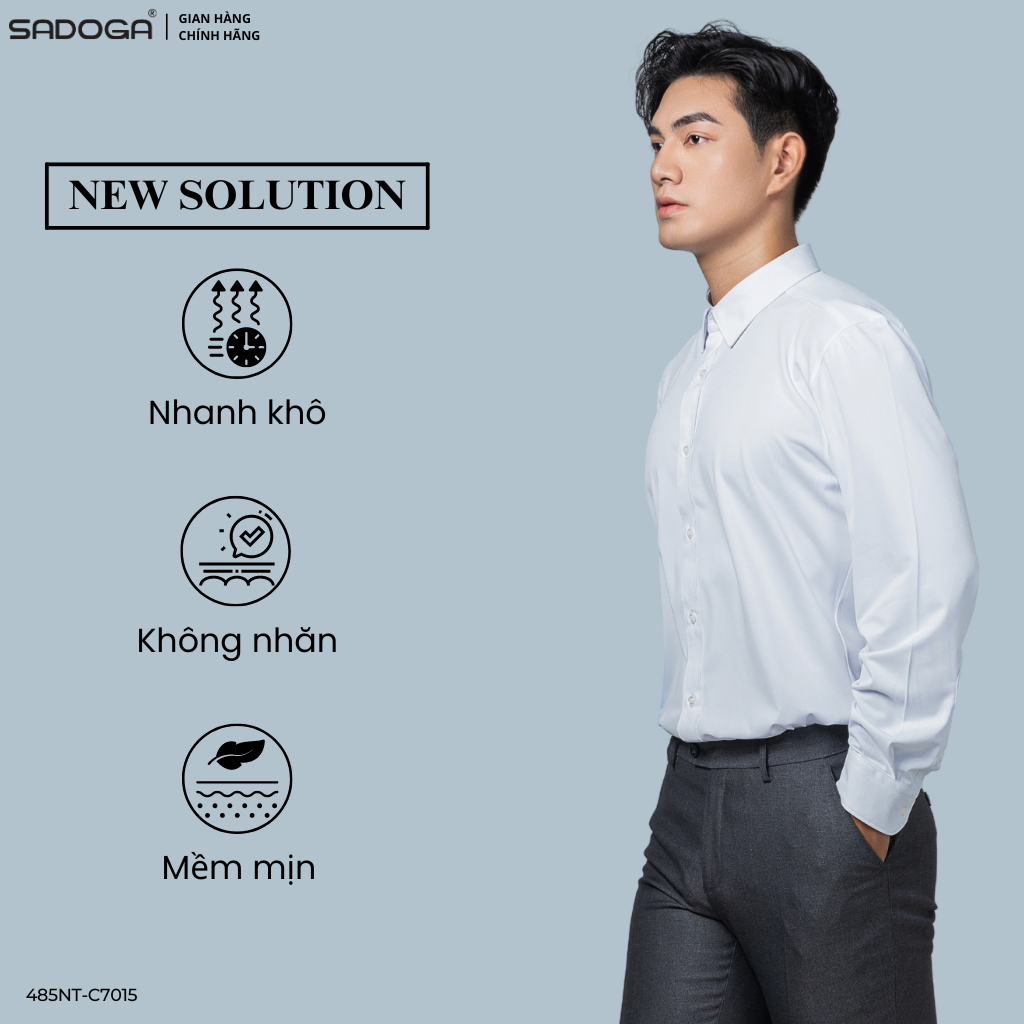 Áo Sơ Mi Nam Trắng Nhanh Khô, Chất Liệu Thoáng Mát Mềm Mịn T8056