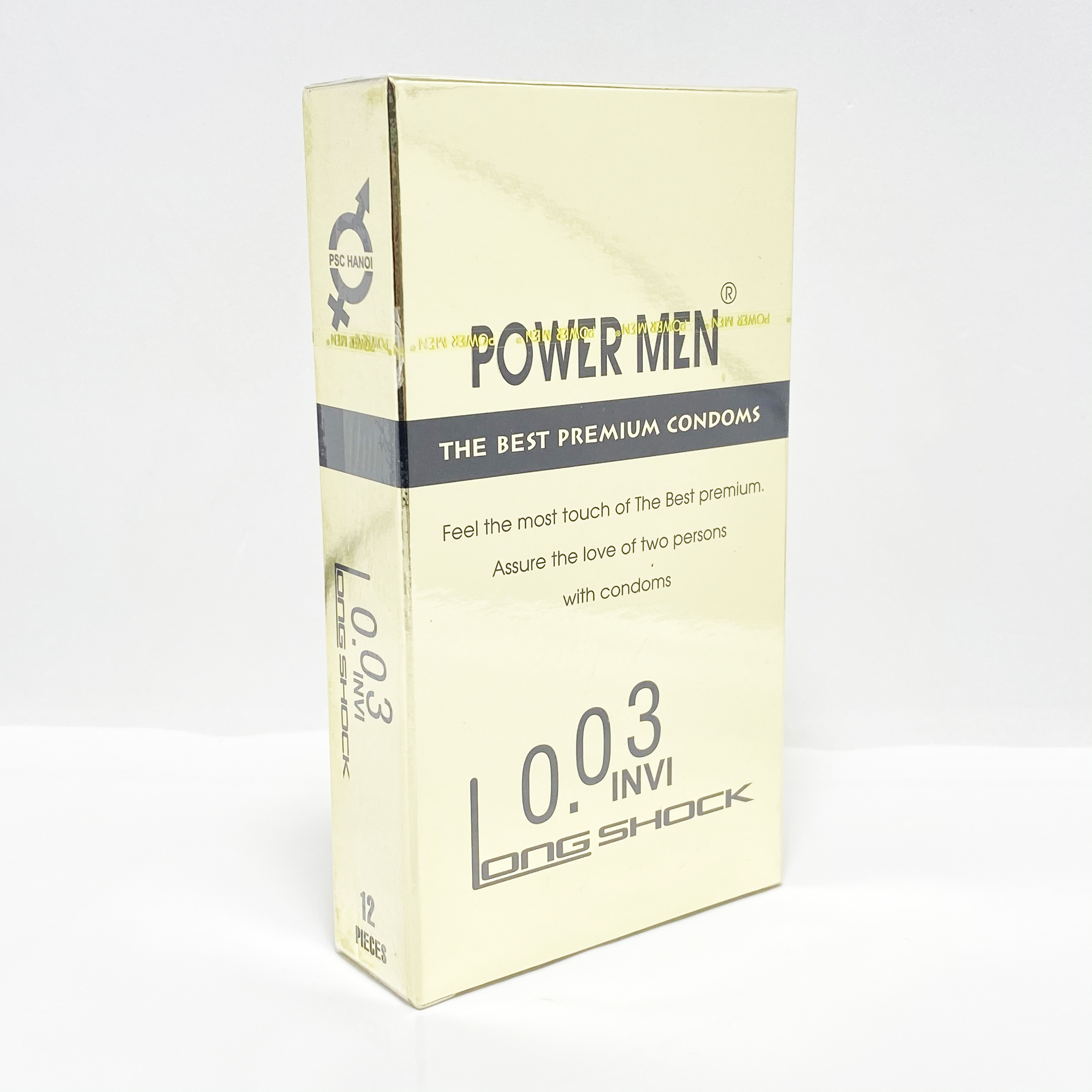 Bao Cao Su Cao Cấp Kéo Dài Thời Gian Power Men 0.03 Invisible (Hộp 12 chiếc) - Siêu Mỏng chỉ 0.03mm - Tặng Bcs Sagami Hộp 3s - Che tên sản phẩm