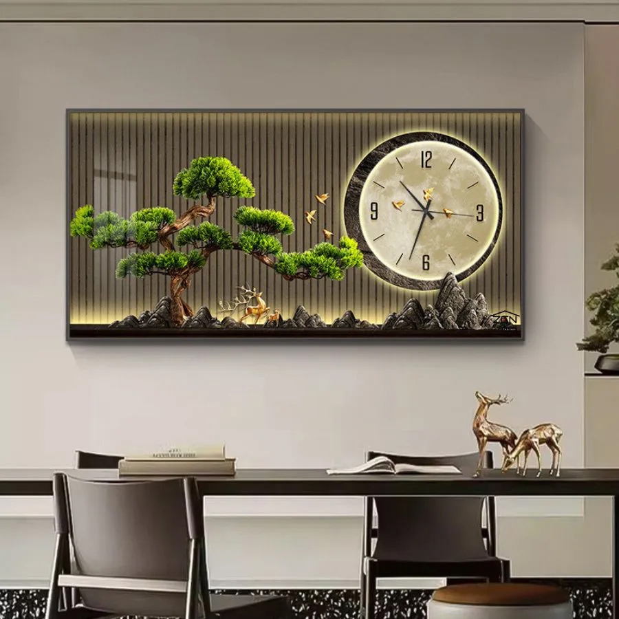 (HCM) Tranh đồng hồ tráng gương hoa la tropical trang trí phòng khách,quà tân gia kèm đinh treo