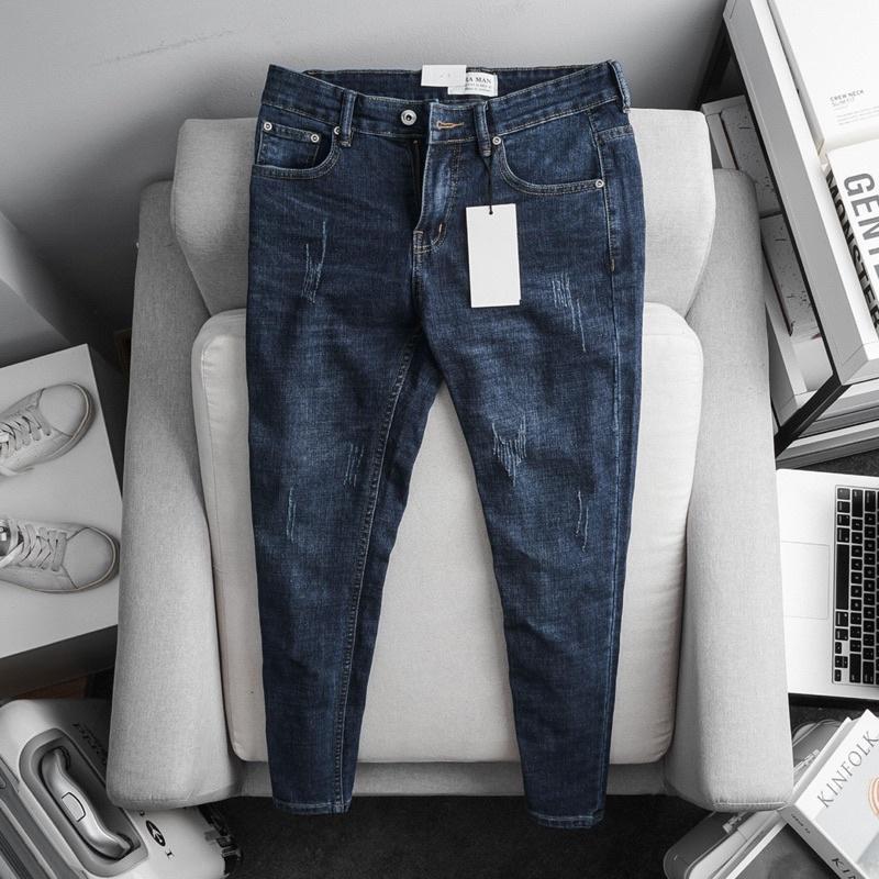 Quần Bò Nam Xanh Trơn dáng ôm slim chất jean co giãn VNXK cao cấp