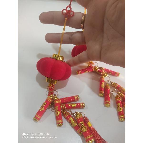 Cặp dây giả pháo nhung có lồng đèn nhung treo Tết