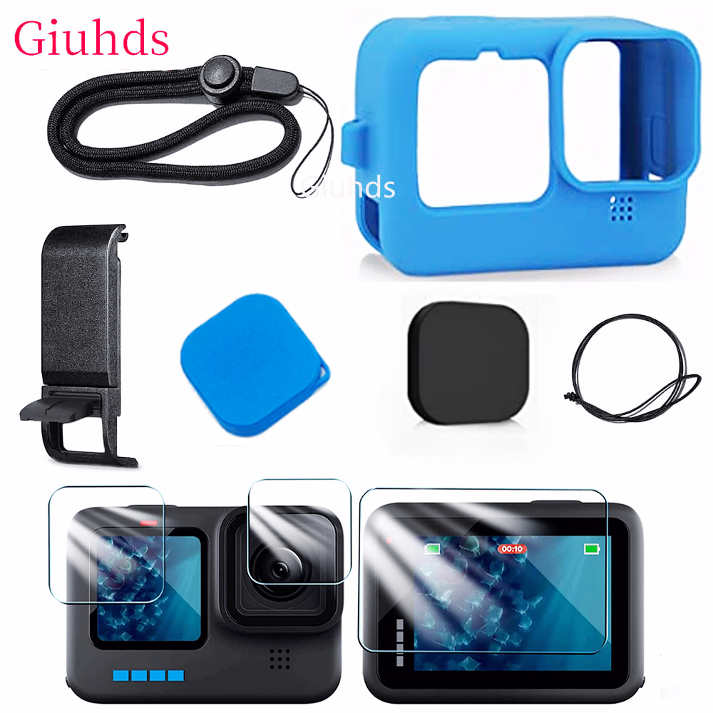 Vỏ silicone cho GoPro Hero 11 10 9 Black Impet Glass Màn hình bảo vệ bộ kính bảo vệ nắp đậy nắp cho Go Pro 11 10 Case