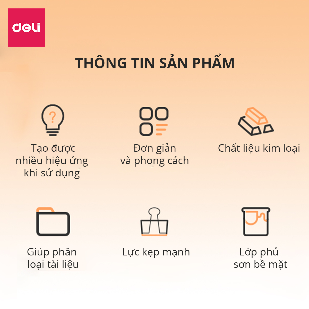 Kẹp bướm kim loại văn phòng Deli - Set 6/8 chiếc - Màu vàng hồng - 9414 / 9415