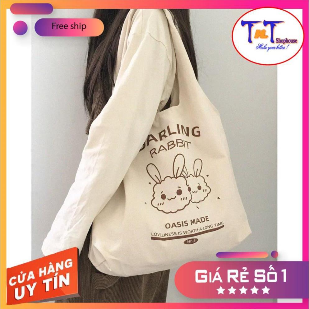 TT15 Túi tote vải Canvas đeo vai phong cách Ulzzang, vải bố form Unisex Vintage