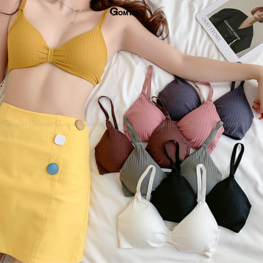 Áo bra thắt nơ 2 dây không gọng đệm mỏng siêu nâng ngực, áo lót nữ hở lưng chất cotton siêu thoáng khí - BRANO-003