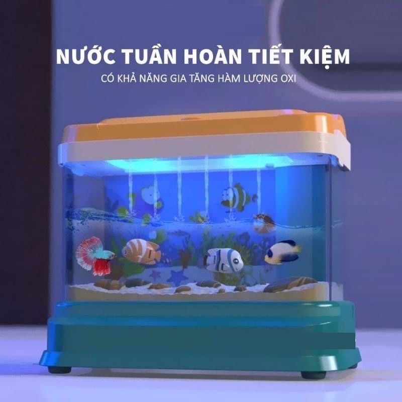Bể cá cảnh mini để bàn trang trí nhà đồ chơi cho bé câu cá có âm nhạc và đèn sáng, hồ cá mini quà tặng sinh nhật cho bé