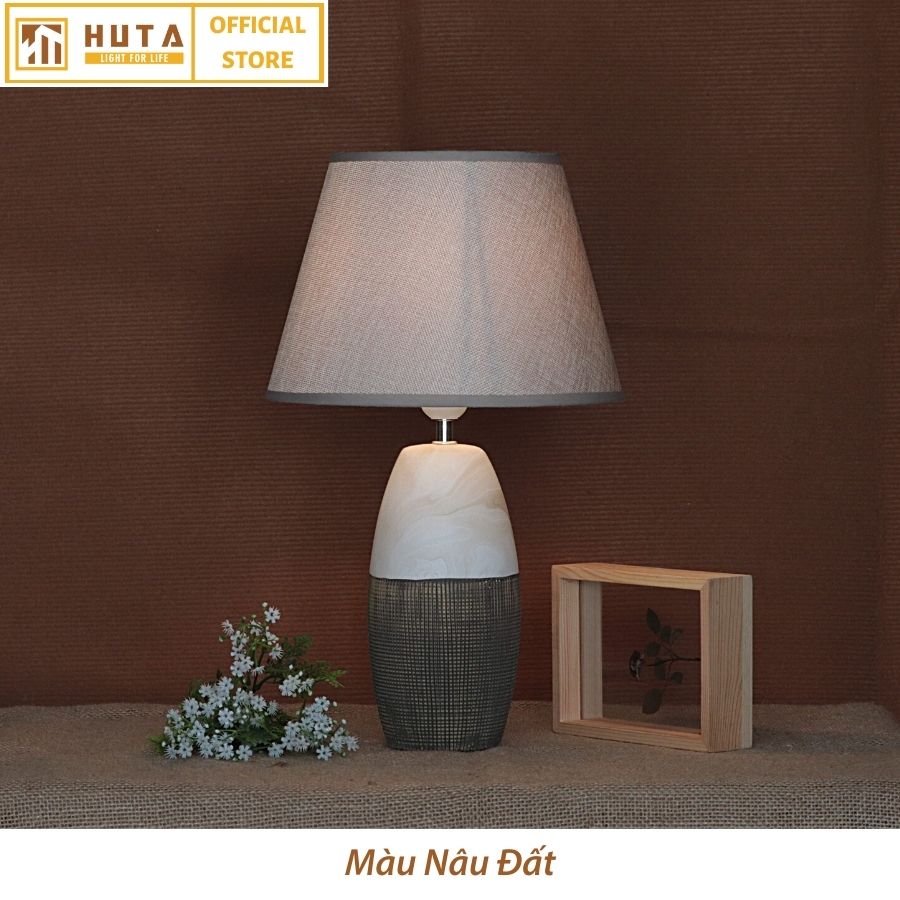 Đèn Ngủ Để Bàn HUTA S5 Gốm Sứ Cao Cấp Sang Trọng Decor Trang Trí Phòng Ngủ Phòng Khách, Khách Sạn, Điều Chỉnh Độ Sáng, Đèn Vàng Bóng LED Tiết Kiệm Điện