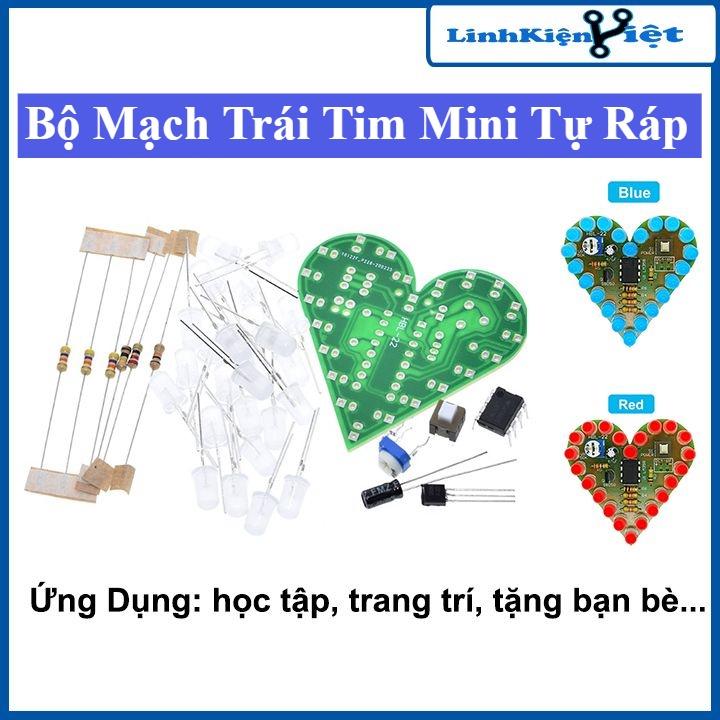 Bộ mạch điện tử trái tim mini tự lắp ráp led 2 màu đỏ/xanh dương