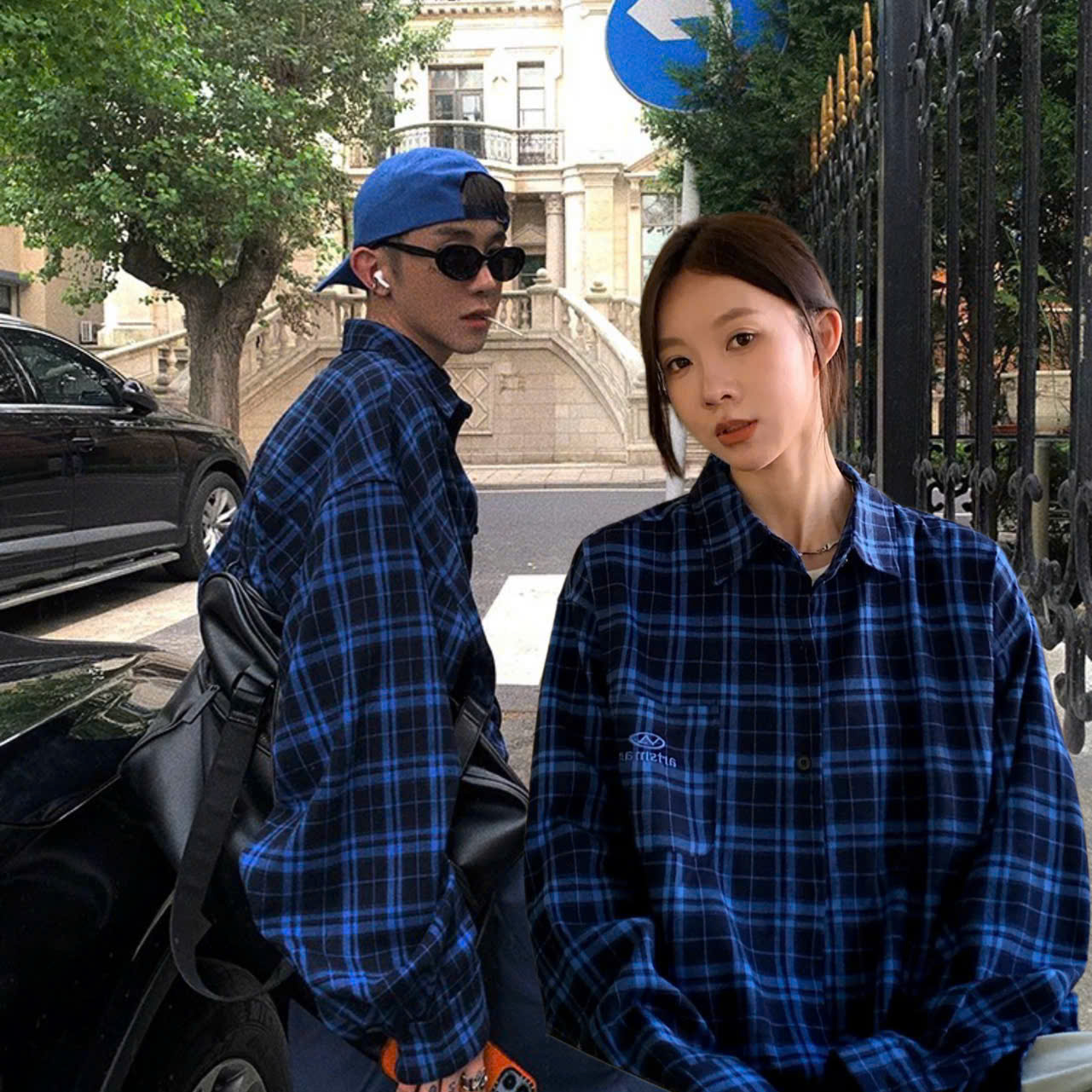 Áo sơ mi nam nữ form rộng 2N Unisex somi khoác ngoài sọc xanh đen số 25