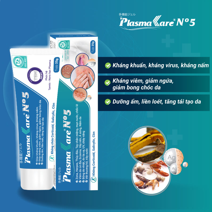 Combo 02 Gel PlasmaKare No5 chuyên kiến ba khoang, thuỷ đậu, tay chân miệng, zona, bỏng do mọi nguyên nhân, an toàn cho trẻ sơ sinh, dùng cho vết thương hở