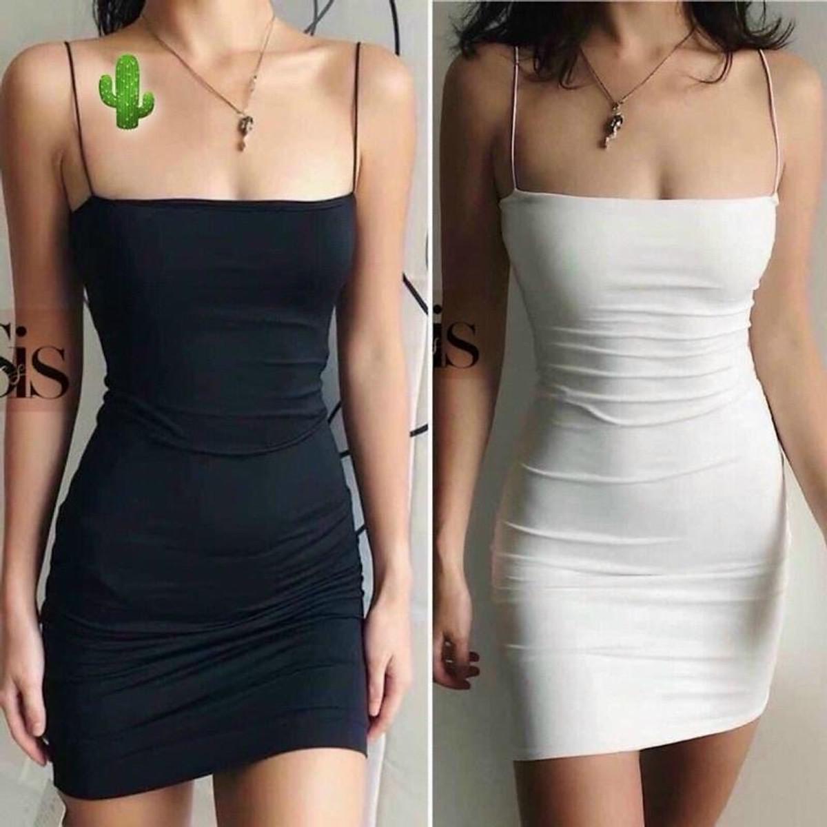 Đầm 2 dây ôm body trơn co giãn nhiều