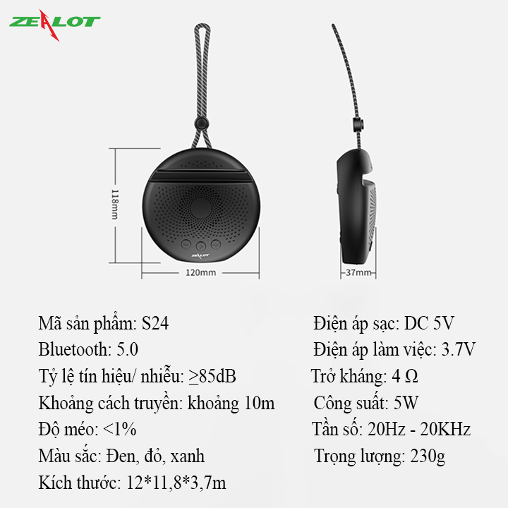 Loa bluetooth mini Zealot di động hàng chính hãng S24 loa siêu trầm