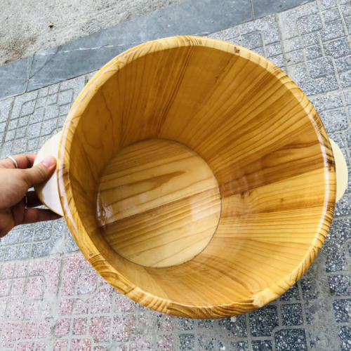 CHẬU NGÂM CHÂN GỖ THÔNG MẪU TRƠN CAO 38CM