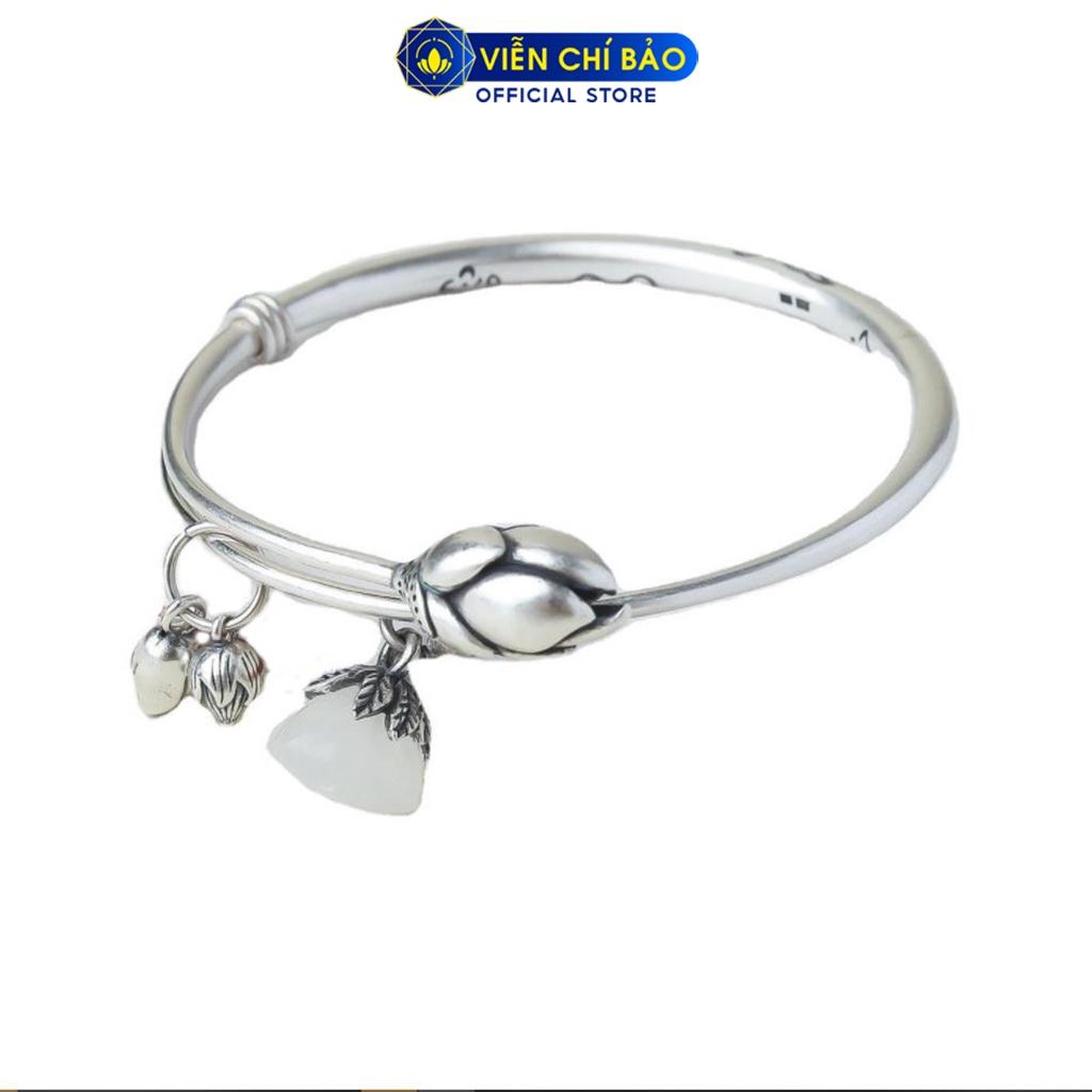 Kiềng tay bạc nữ Hoa sen charm đài sen chất liệu bạc Thái S925 phong cách cổ điển thương hiệu Viễn Chí Bảo L000286