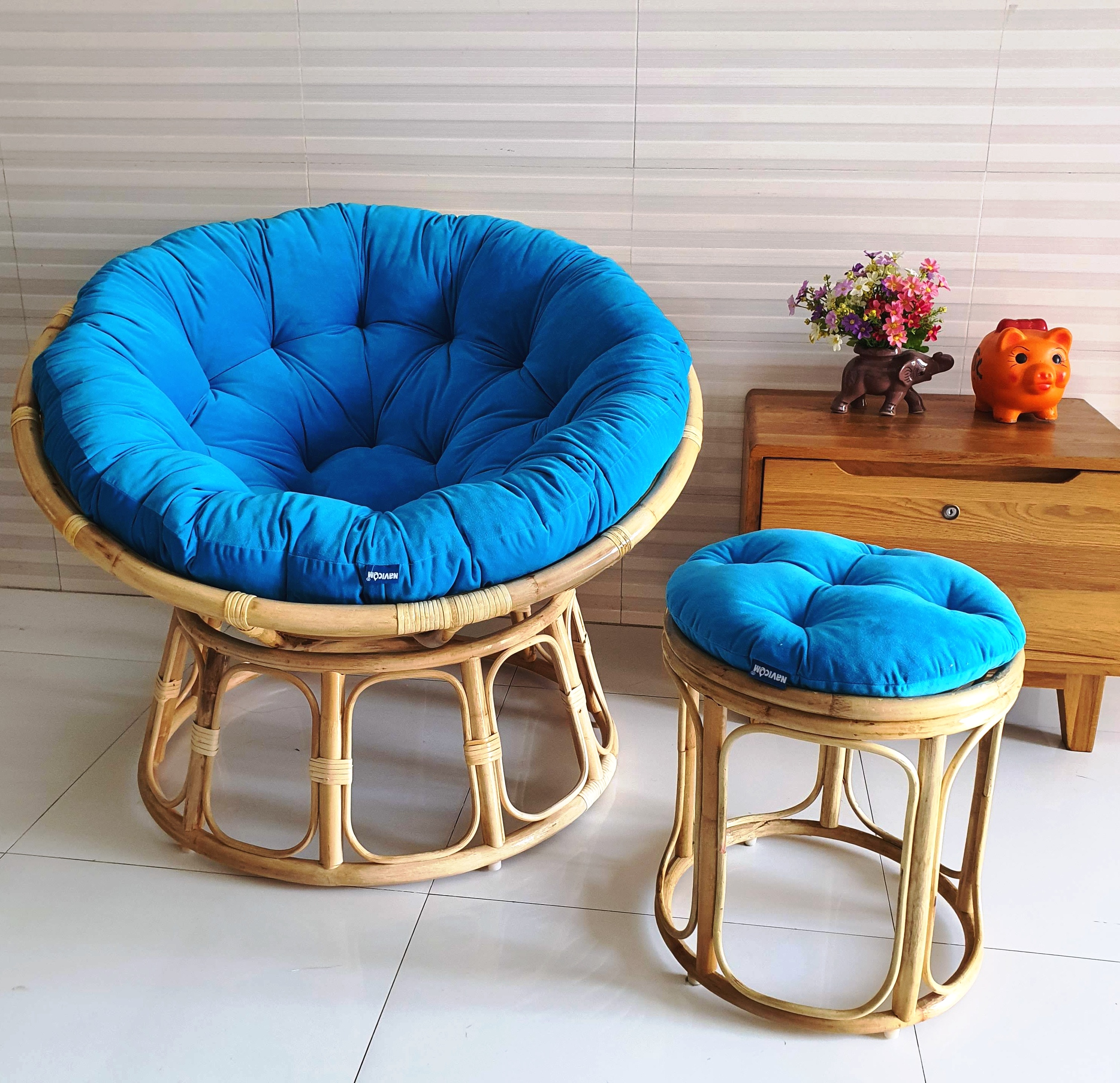 Ghế thư giãn papasan đủ size ( Nệm nhung cao cấp xanh biển)