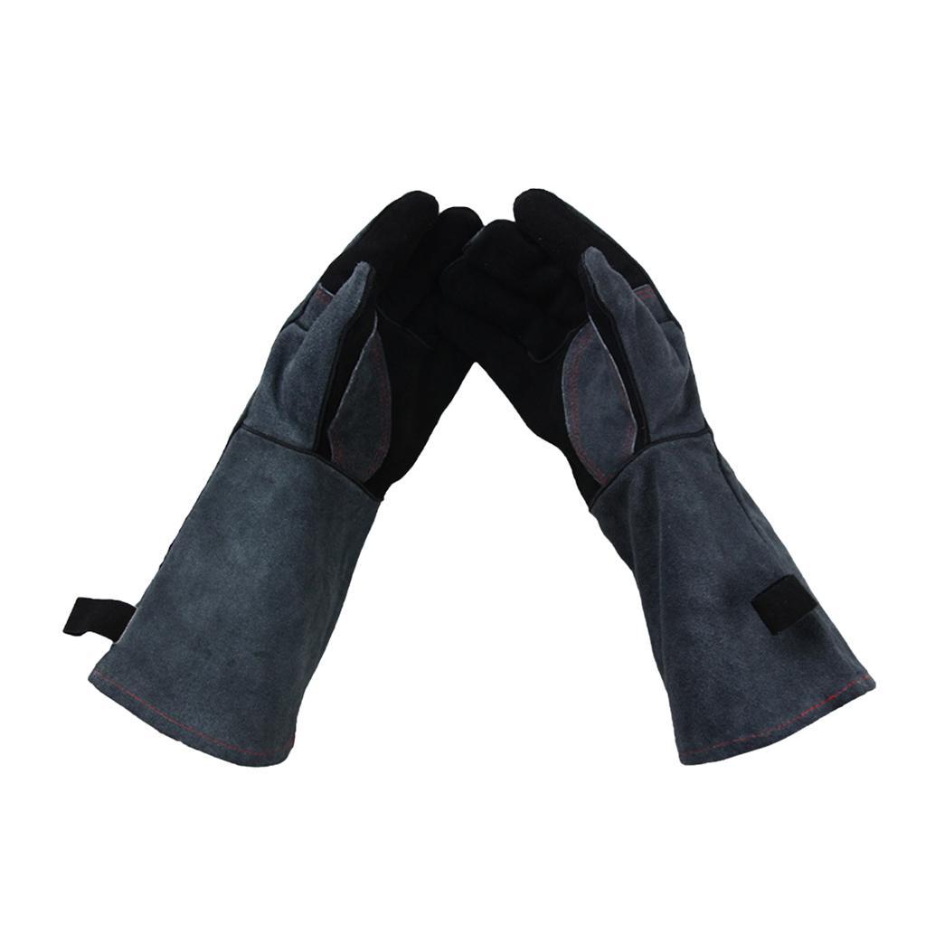 Leather Labor Gloves, Working Safety Gloves, Heat Resistant Protective Welding Working Gloves -Black