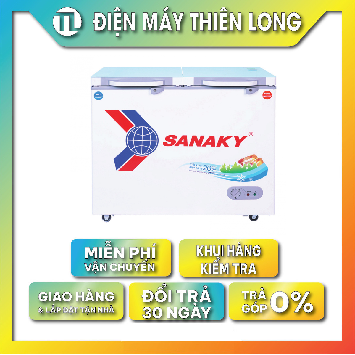 TỦ ĐÔNG MÁT SANAKY 300 LÍT VH-4099W2KD ĐỒNG - HÀNG CHÍNH HÃNG