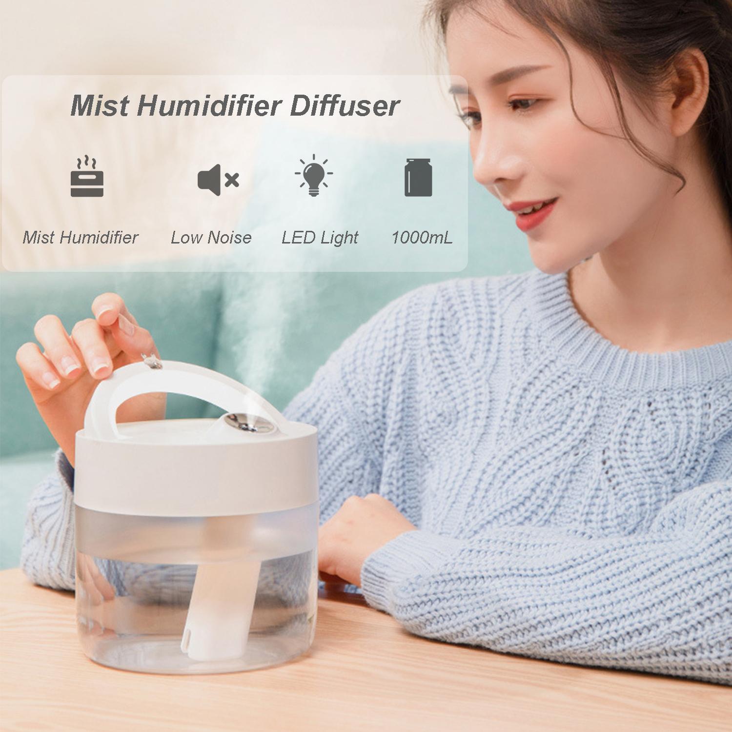 Máy khuếch tán tạo ẩm phun sương 1000mL với đèn LED nhiều màu sắc