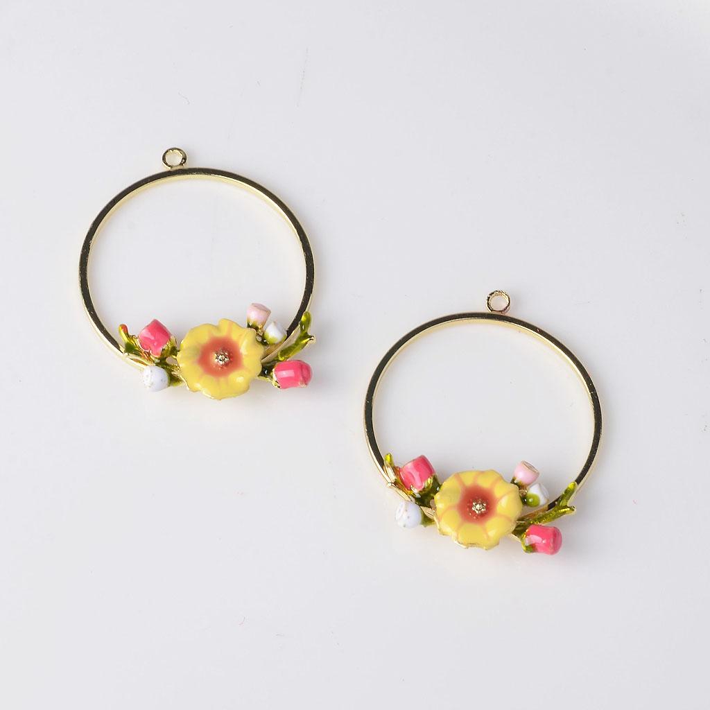 4 Pcs Gold Alloy Enamel Flower Charms Pendants DIY Jewelry Making Findings