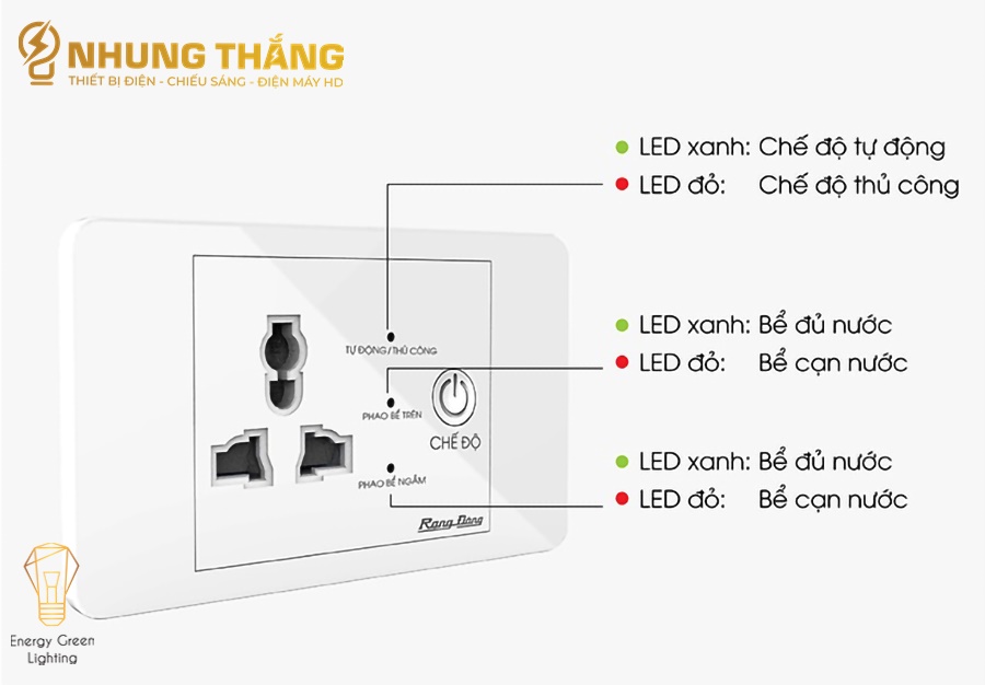 Ổ Cắm Máy Bơm An Toàn Rạng Đông OC03.MB 16A - Ổ Cắm Chống Giật Cấp N guồn 5V Cho Phao Điện - Công Suất 1500W