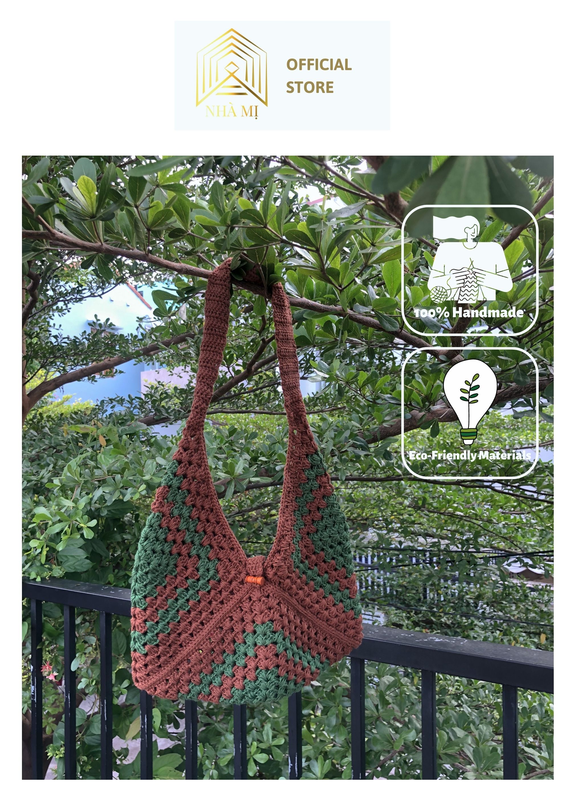 NHÀ MỊ - Túi Xách handmade Len Đan Móc Thủ Công - Gingham Crochet Handbag