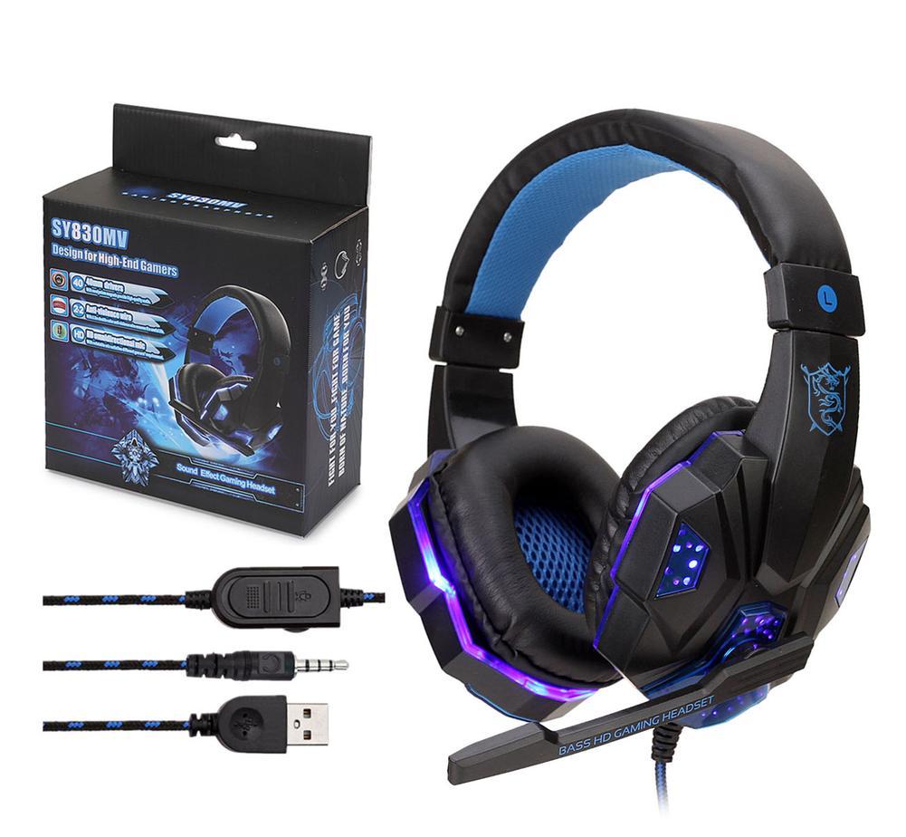 Chơi Game Có Dây Tai Nghe Chụp Tai Gấp USB Dạ Quang Game Thủ 3.5Mm + USB Stereo Tai Nghe Giảm Ồn Dành Cho Máy Tính Xách Tay Máy Tính