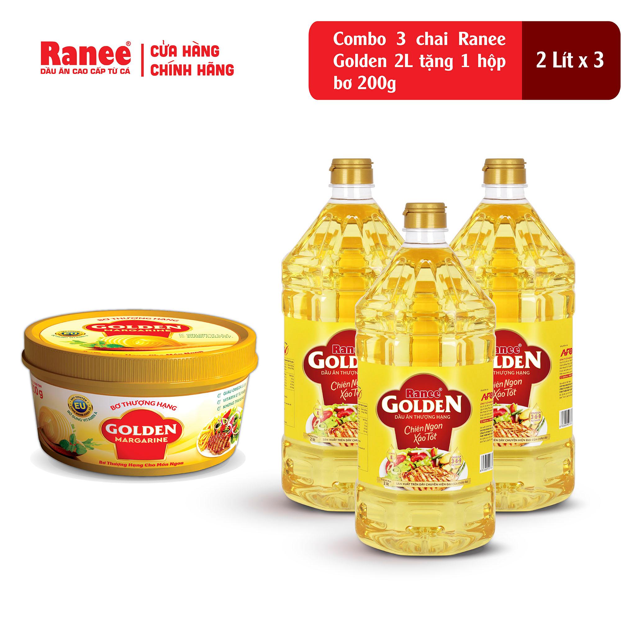 Combo 3 chai dầu ăn Ranee Golden 2 lít tặng bơ 200g (2 lít x 3 chai)