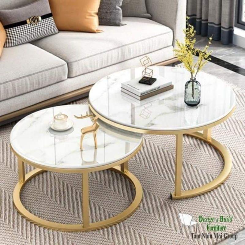 Bàn Trà ,bàn sofa Đôi Mặt Đá ,Chân bàn sắt sơn Đá vân mây Ms023