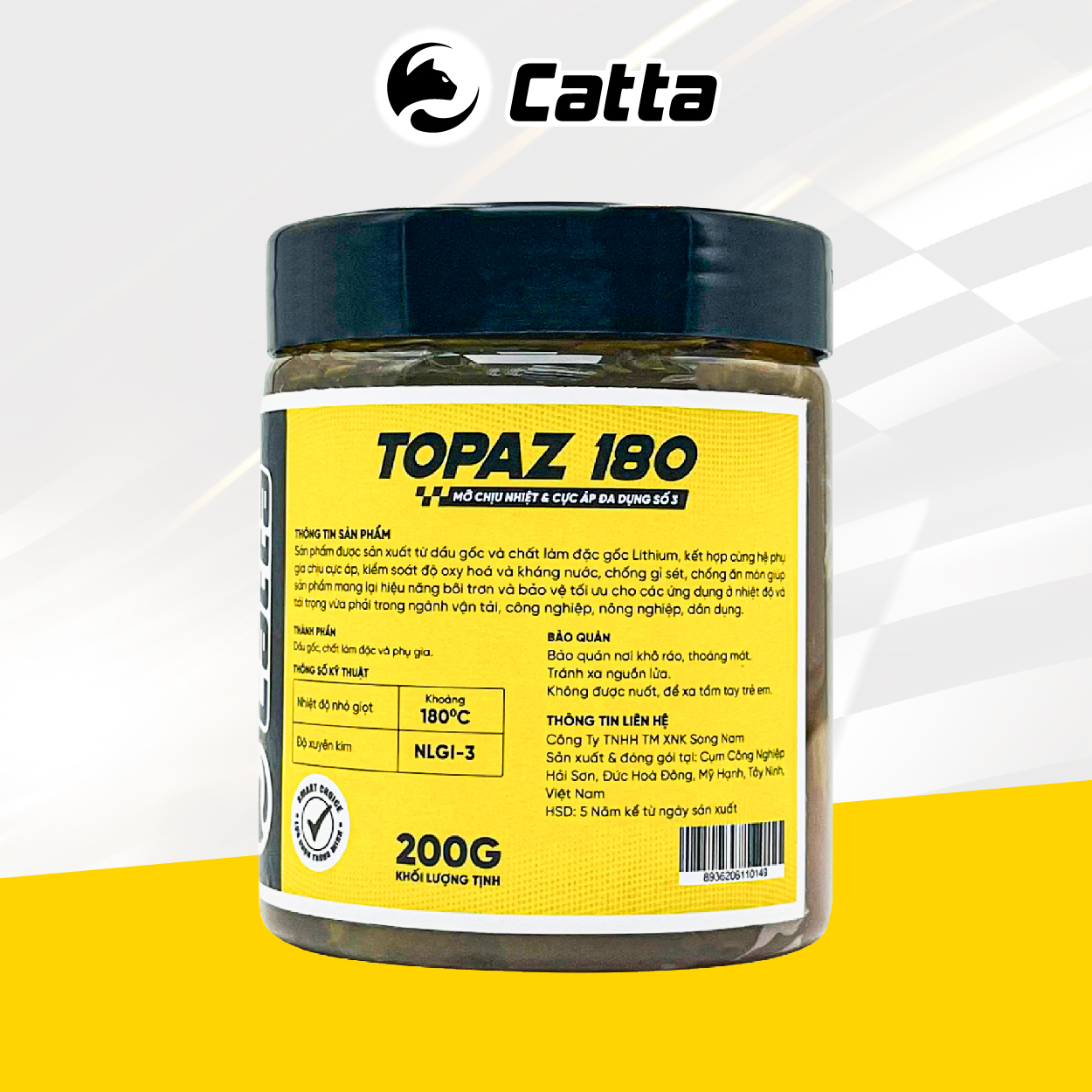 Mỡ Bò Chịu Nhiệt 180 độ CATTA TOPAZ MP3 180 Hộp 200G-500G (mỡ màu vàng)