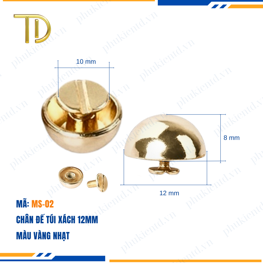 Chân đế túi xách, chân nấm túi xách 12mm cao cấp công nghệ Mạ điện Electroplating độ bền 5-8 năm