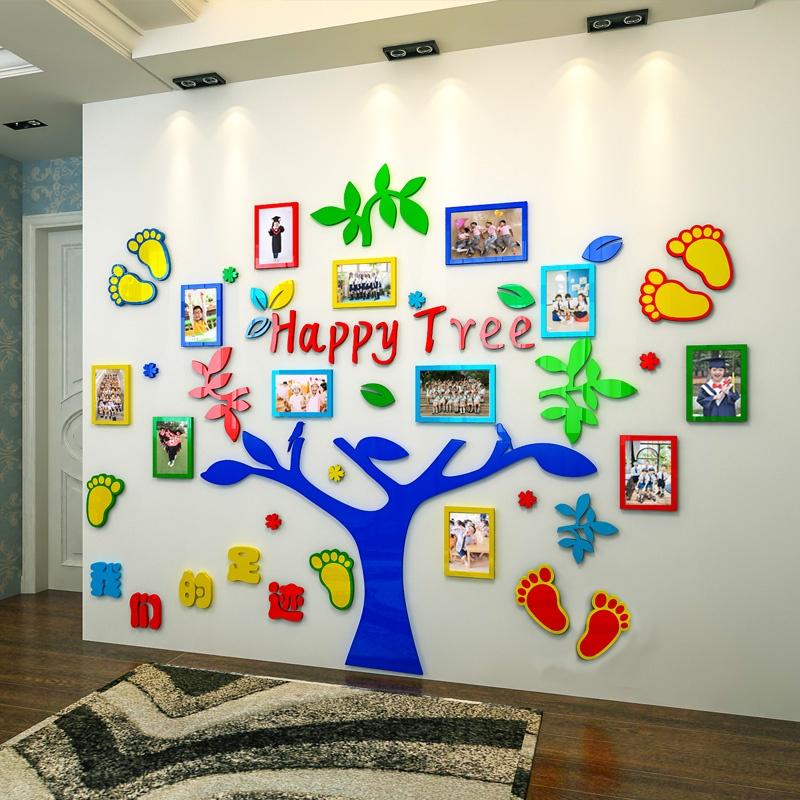 Tranh dán tường mica 3d decor khổ lớn - happy tree, trang trí mầm non, trang trí khu vui chơi trẻ em