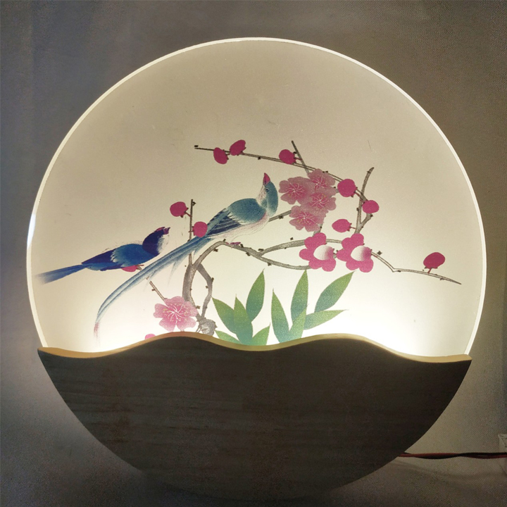 Đèn trang trí gắn tường phòng ngủ, phòng khách LED hình đôi chim hoa đào ba chế độ ánh sáng WINNING LAMP