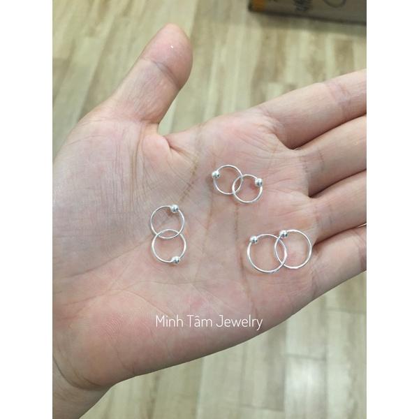 Bông tai bi bạc ta khoen tròn cho bé-Minh Tâm Jewelry