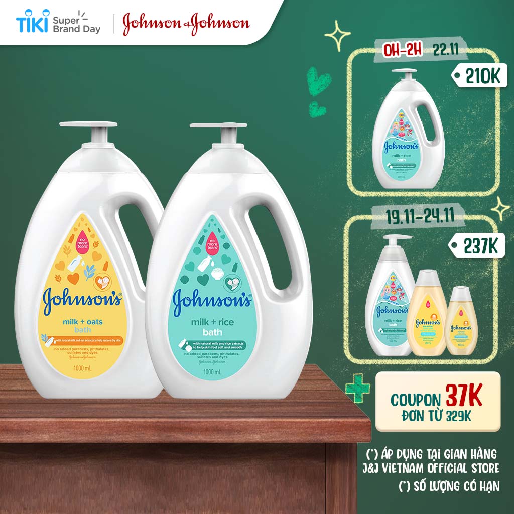 Bộ 2 chai sữa tắm Johnson's Baby cho bé Milk Oat + Milk Rice - Dung Tích 1000mlx2
