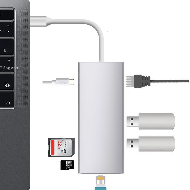 Trung tâm typec thuận lợi nhất cho cổng mạng rj45 gigabit đầu đọc thẻ hdmi PD sạc usb-c dock mở rộng bảy trong một