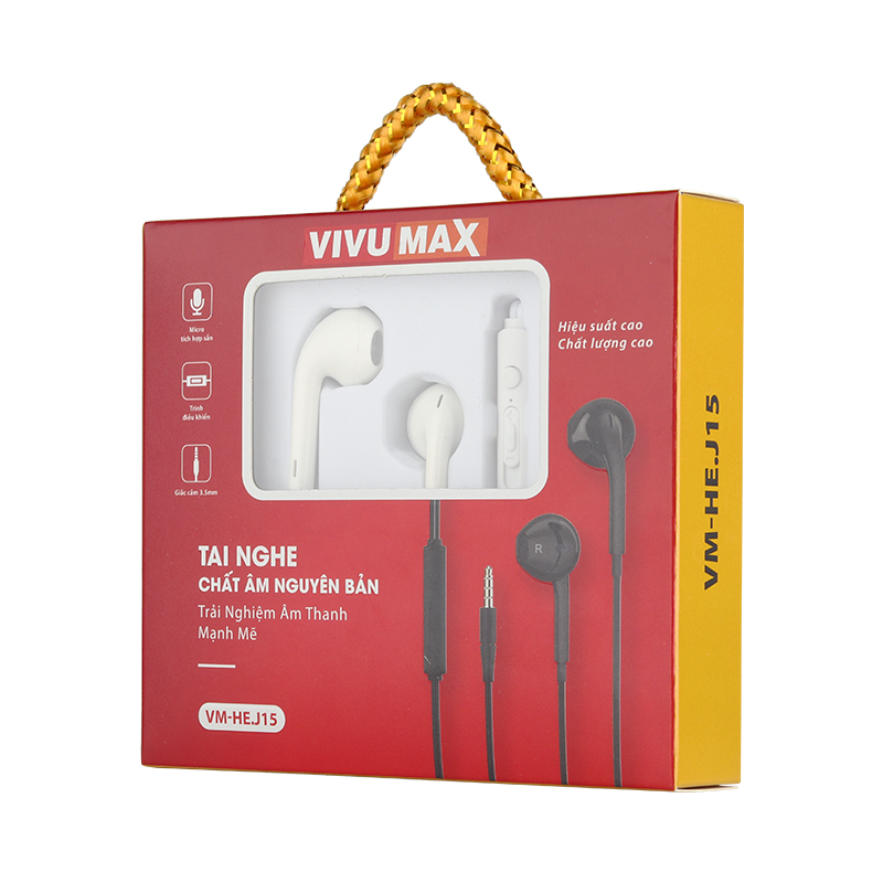 Tai nghe nhét tai có dây VivuMax J15 - Jack cắm 3.5mm, có Mic/Microphone - Hàng Chính Hãng