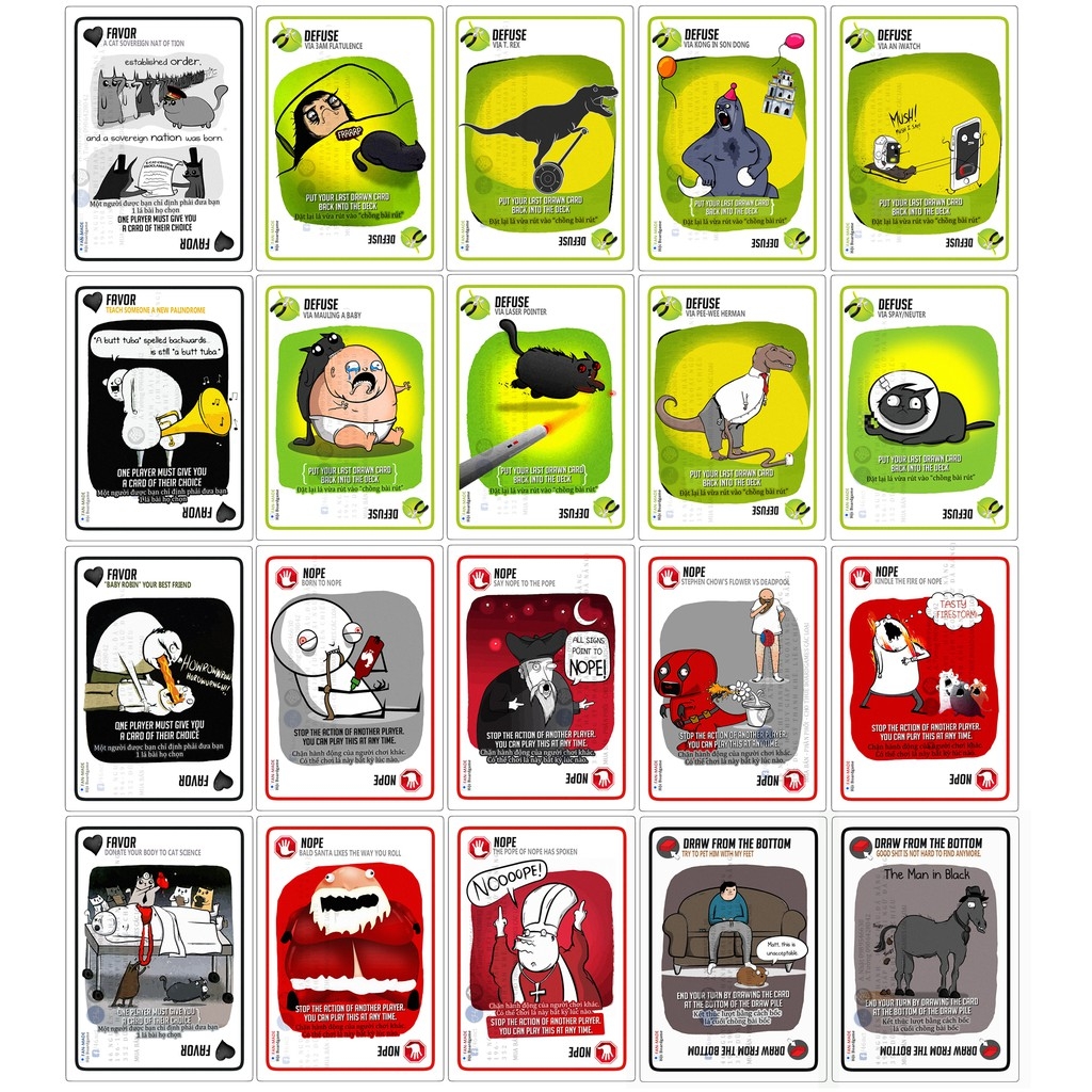 Mèo Nổ Bạc - Exploding Kittens Silver Phiên bản nâng cấp 78 lá - Bản Song Ngữ Anh - Việt ( Có tiếng việt đi kèm)