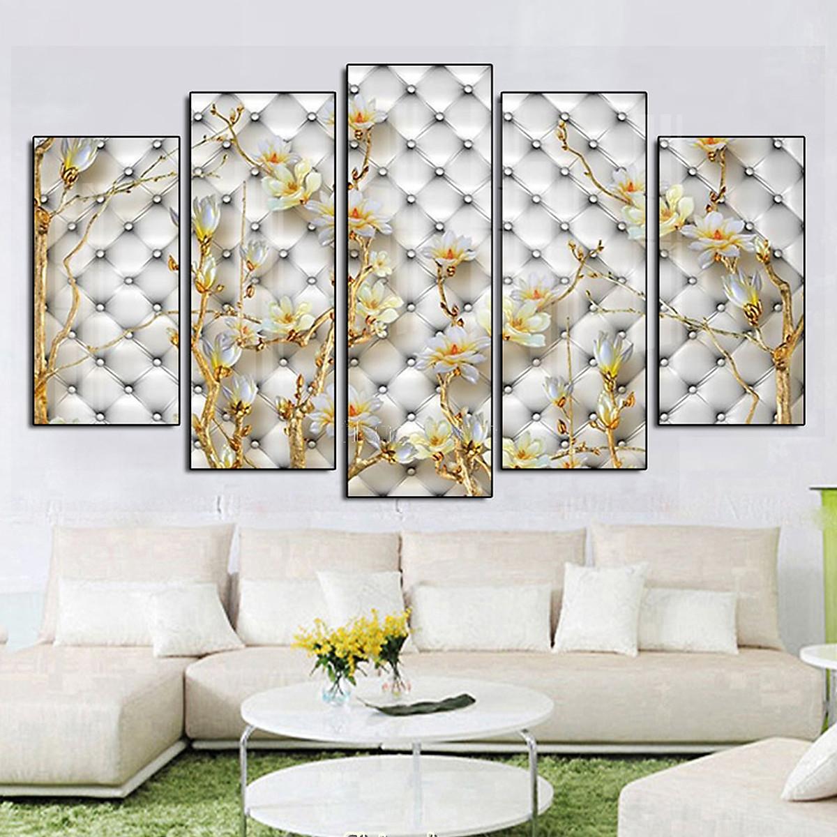 Tranh Tráng Gương Pha Lê Treo Tường Hiện Đại _ Tranh Bộ 5 Điêu Khắc 3D