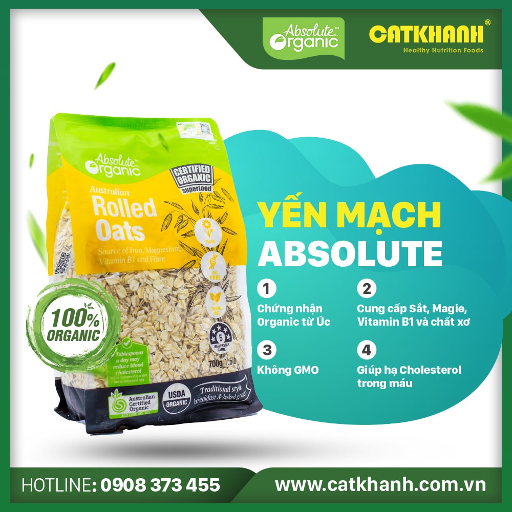 Yến mạch hữu cơ nguyên hạt cán mỏng Absolute Organic (700g) - Nhập khẩu Australia