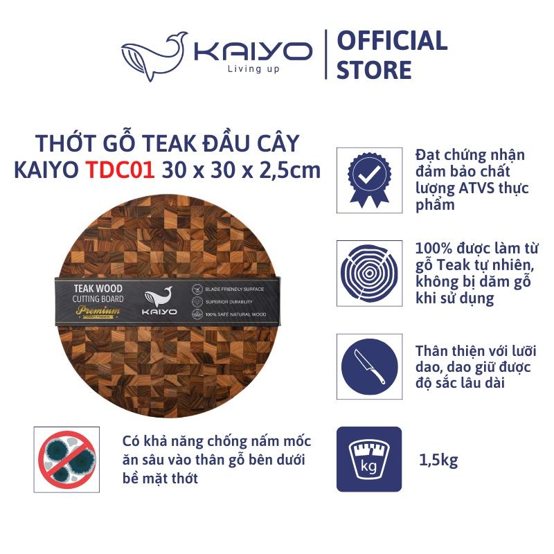 Thớt thái gỗ teak đầu cây KAIYO hình tròn, đường kính 30cm, dầy 2,5cm