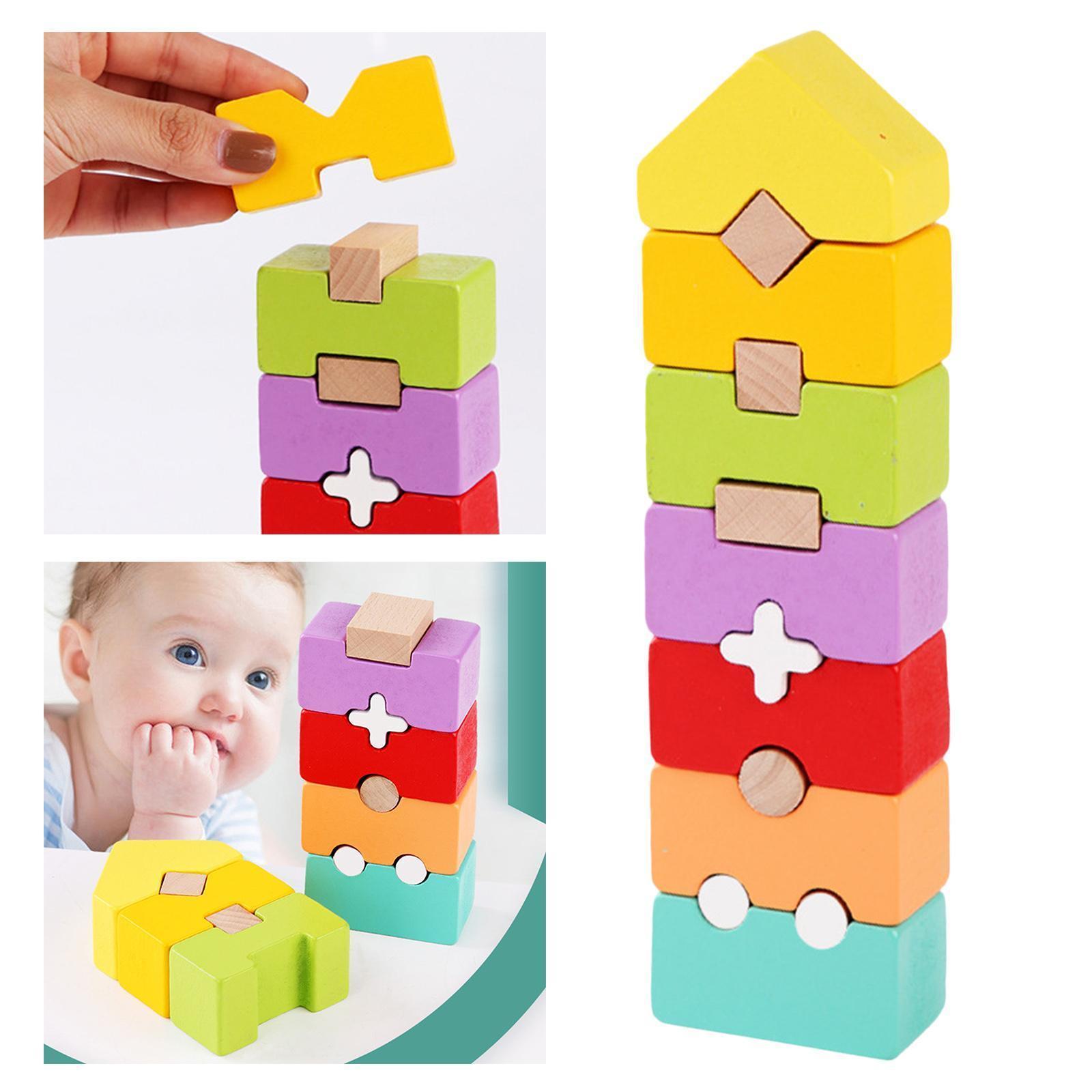 Wooden Building Blocks Kids Rainbow Stacker Stacking Game Construction Toys