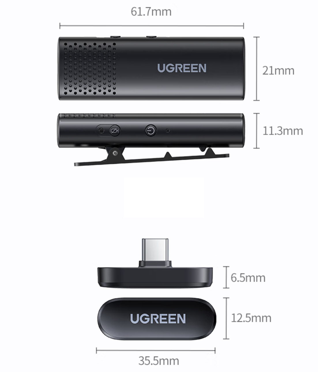 Ugreen UG30755cm476TK Màu Đen Micro type c không dây giảm tiếng ồn Lavalier Omni Condenser dạng kẹp áo kết nối trực tiếp với điện thoại cổng USB-C - HÀNG CHÍNH HÃNG