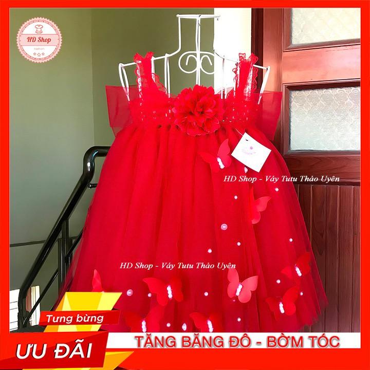 Đầm Công Chúa Cho Bé Đầm Cho Bé Gái Đỏ Hoa Xù Đính Bướm Mẫu Mới Giá Tốt