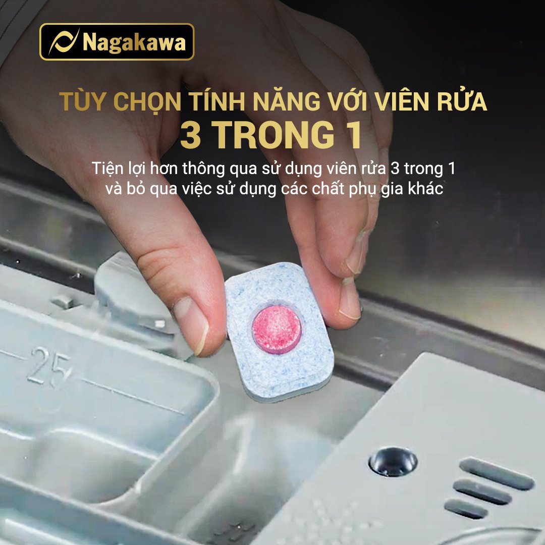 Máy rửa bát 14 bộ cao cấp Nagakawa NAG3602M14 - Made in Malaysia -  Hàng Chính Hãng