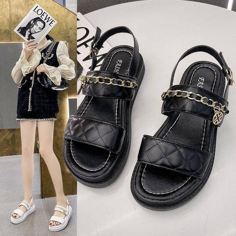 (2 Màu) Sandal nữ Trần Chỉ Viền Xích Kiểu Dáng Học Sinh Cực Đẹp